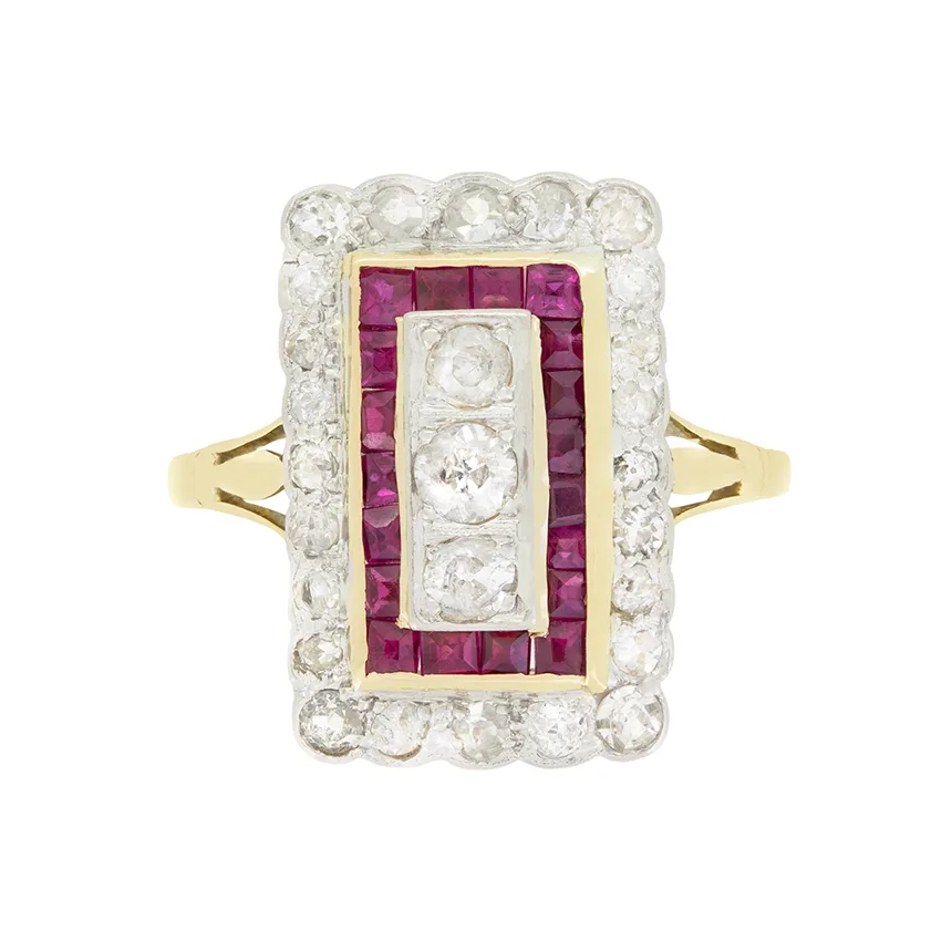 Edwardian 0.60ct Diamond and Ruby Target Ring, c.1910s