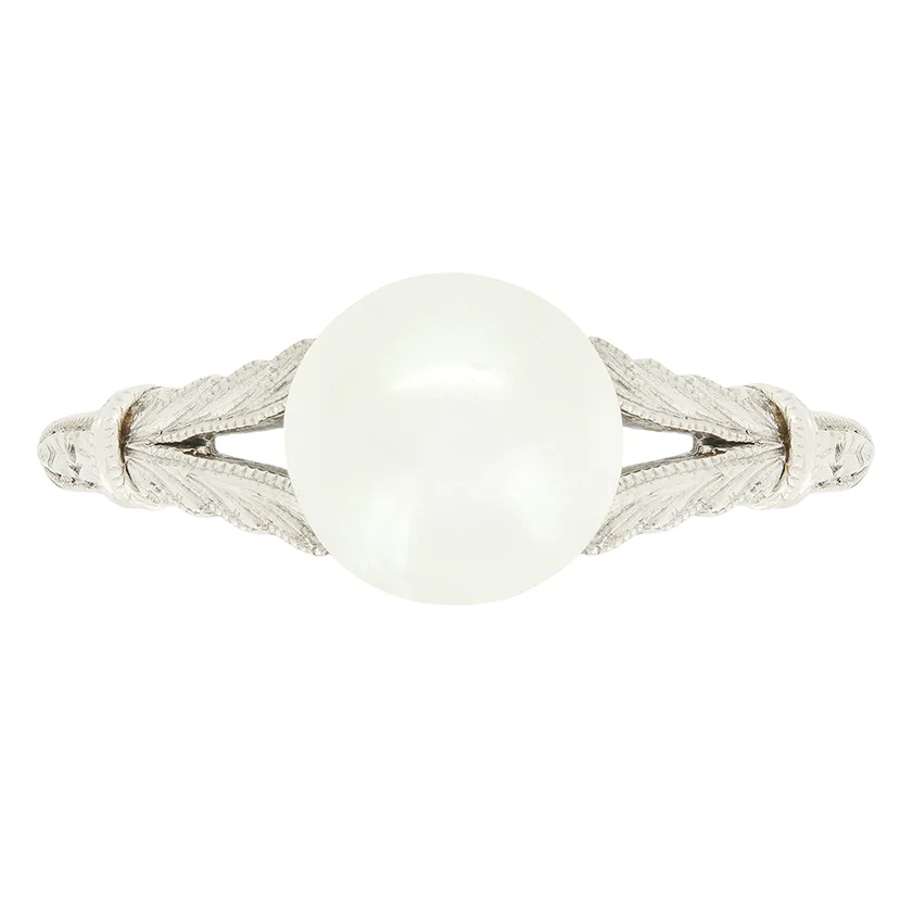 Vintage Pearl Solitaire Ring, c.1950s