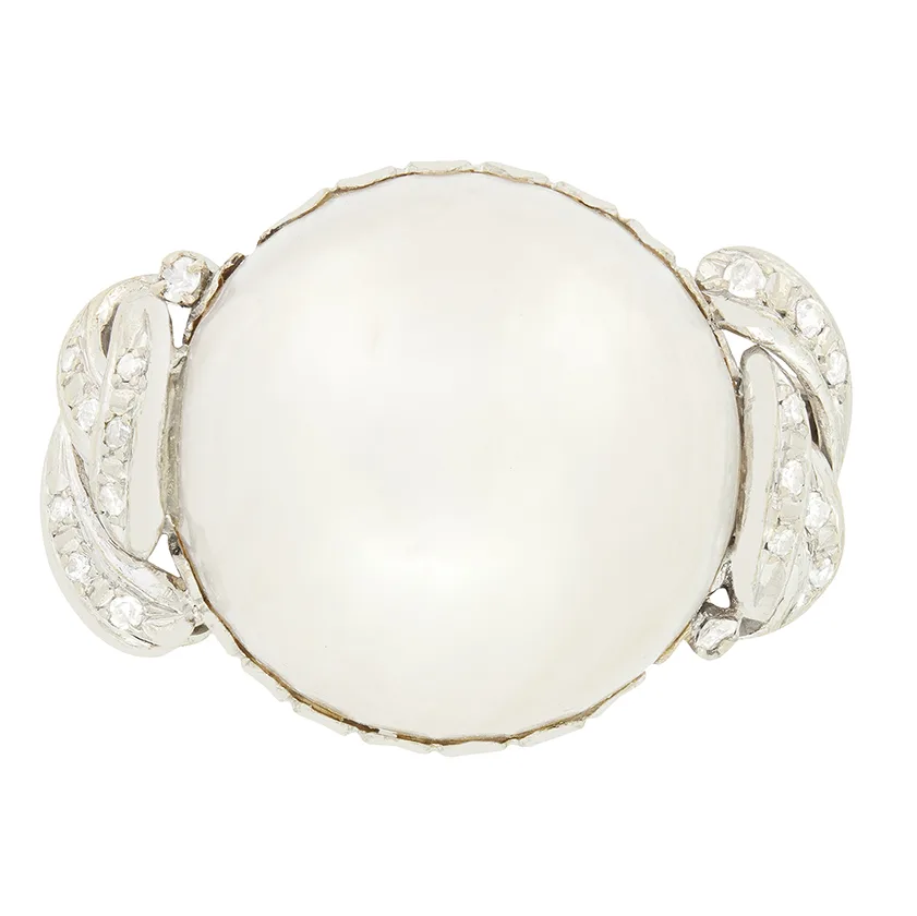 Vintage Pearl and Diamond Cocktail Ring, c.1970s