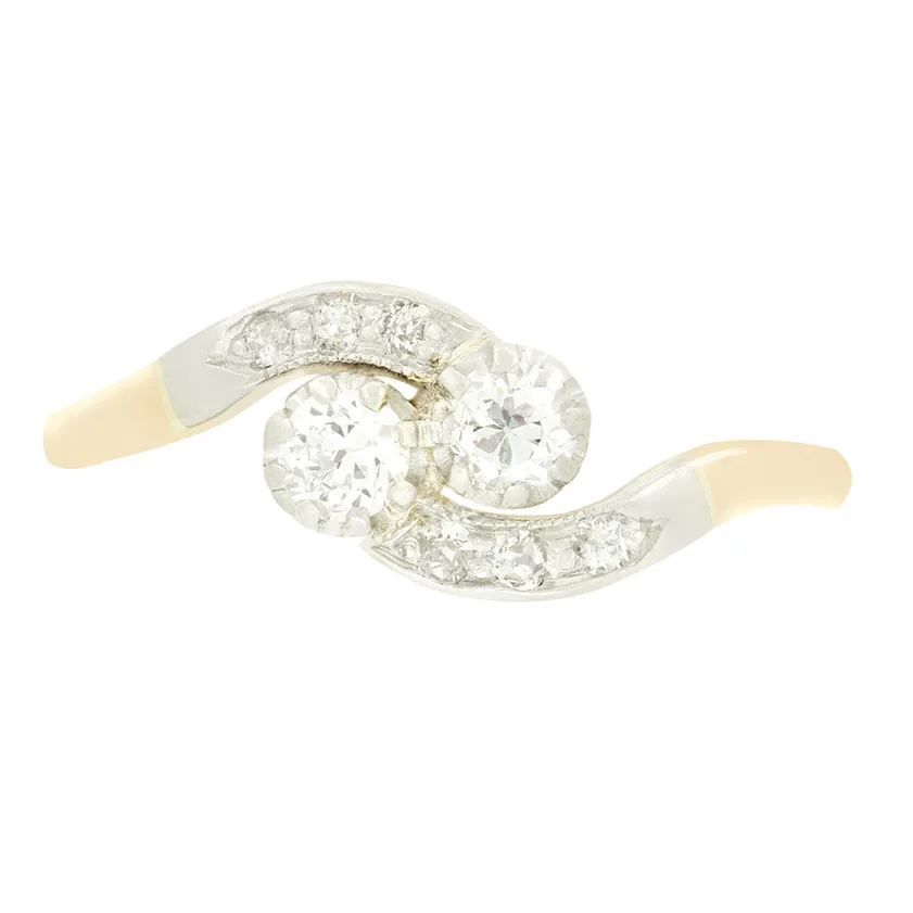 Edwardian 0.40ct Diamond Two Stone Twist Ring, c.1910s