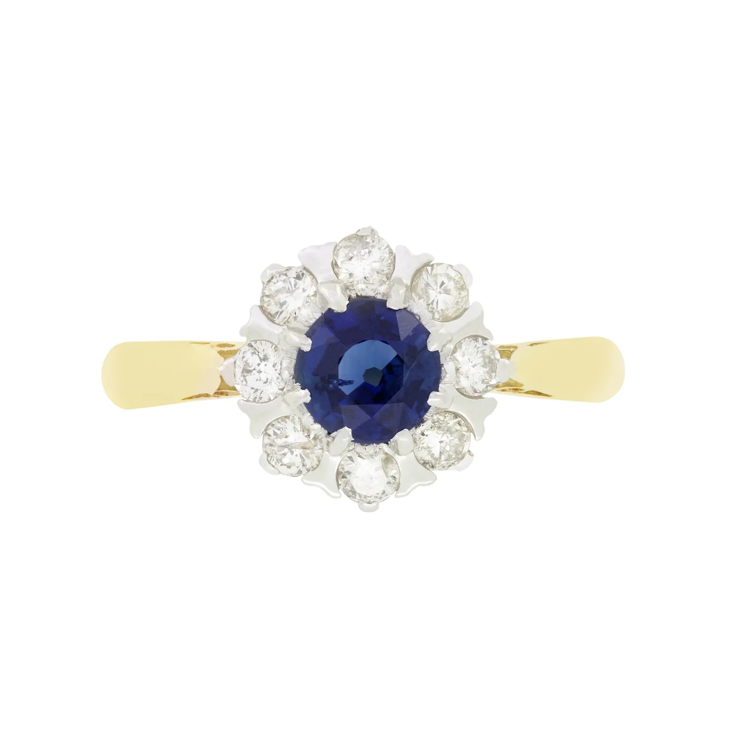 Vintage 0.60ct Sapphire and Diamond Cluster Ring, hallmarked 1987