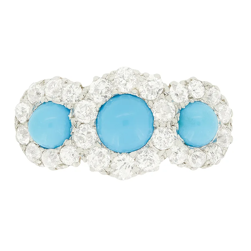 Edwardian 1.00ct Turquoise and Diamond Cluster Ring, c.1910s