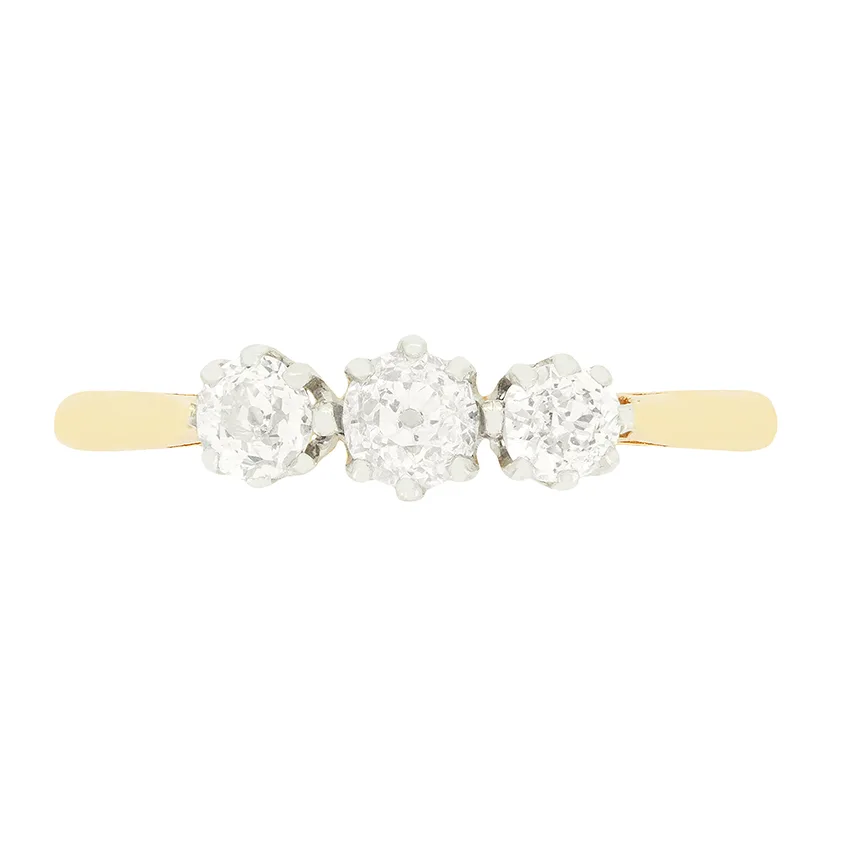 Edwardian 0.70ct Diamond Three Stone Ring, c.1910s