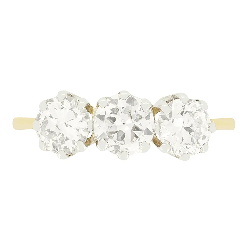 Late Deco 1.00ct Diamond Trilogy Ring, c.1930s