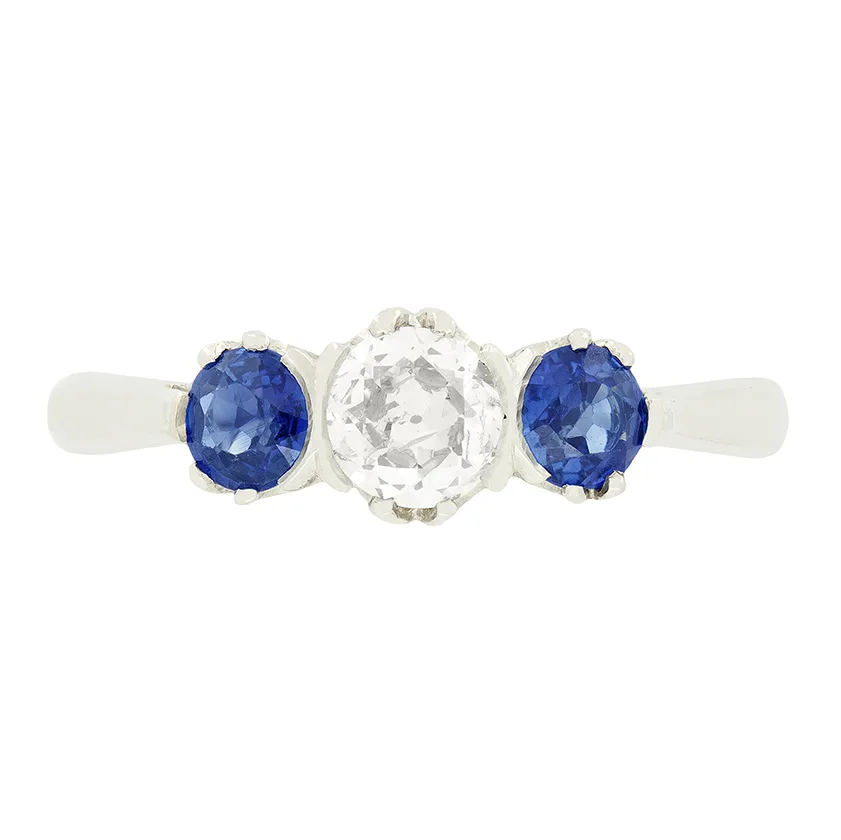 Vintage 0.50ct Diamond and Sapphire Three Stone, c.1950s