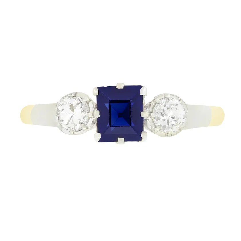 Late Deco 0.50ct Sapphire and Diamond Trilogy Ring, c.1930s