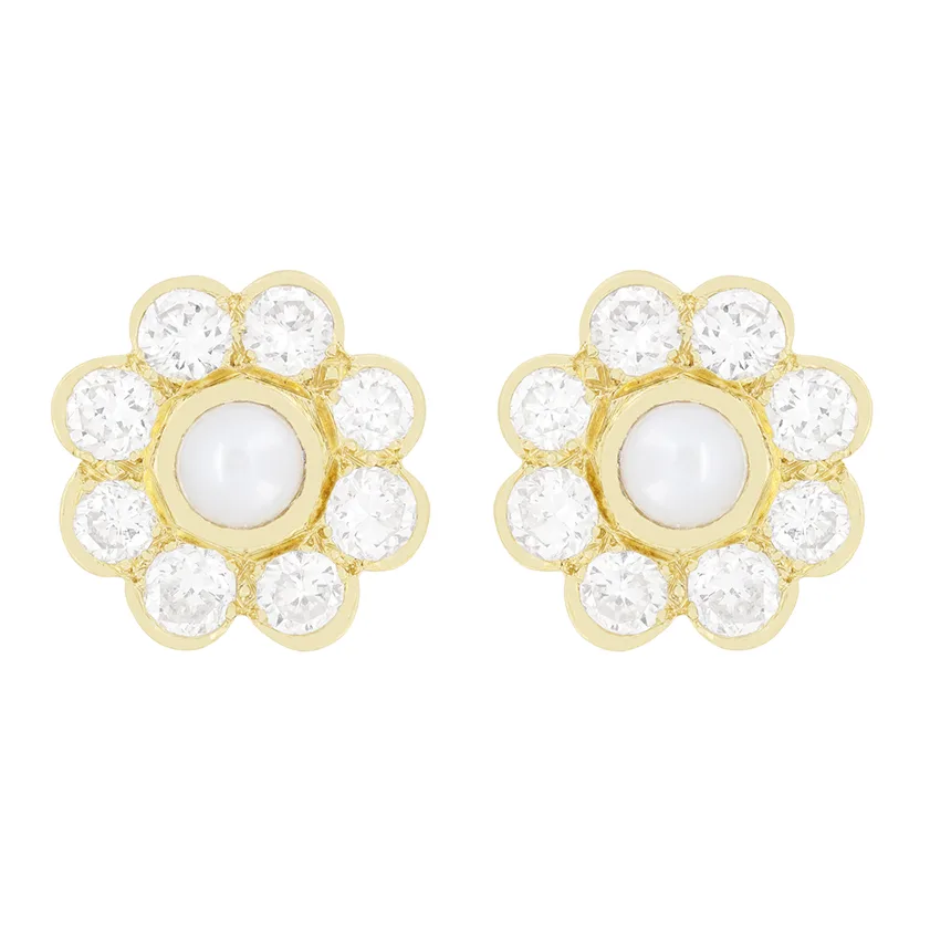 Vintage Pearl and Diamond Earrings, c.1950s