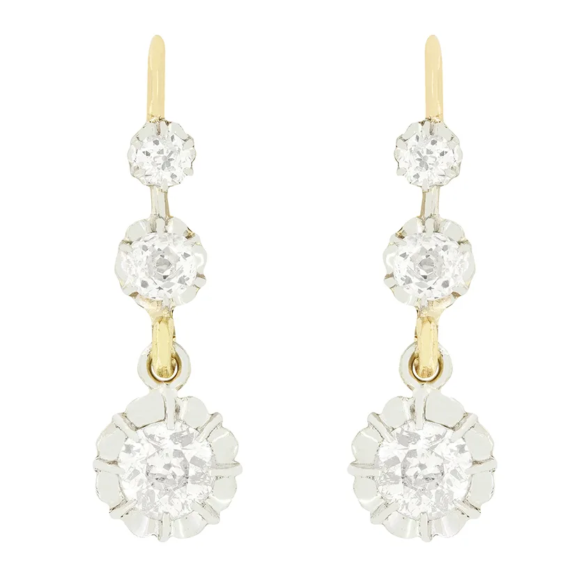 Edwardian 1.40ct Diamond Drop Earrings, c.1910s