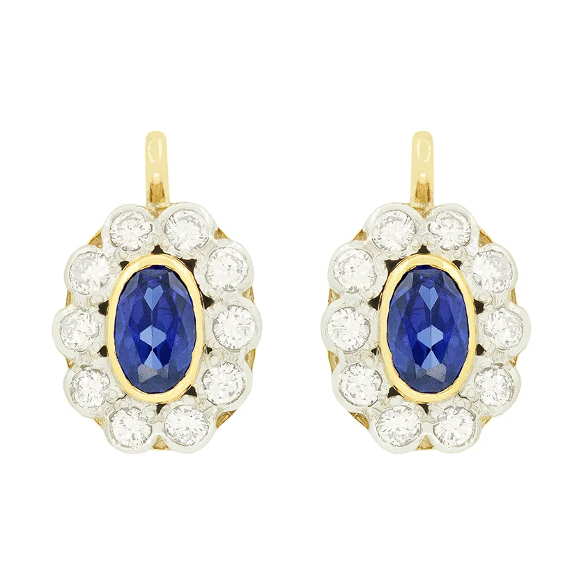 Late Deco 1.00ct Sapphire and Diamond Earrings, c.1940s