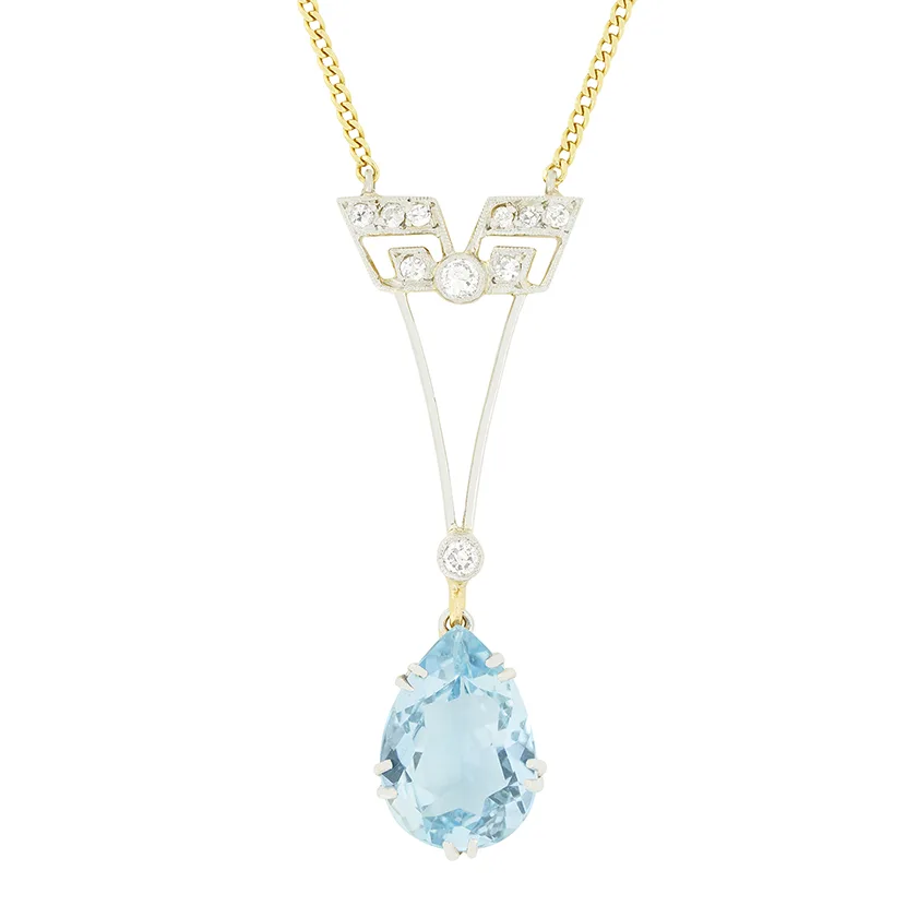 Edwardian 2.65ct Aquamarine and Diamond Pendant, c.1910s