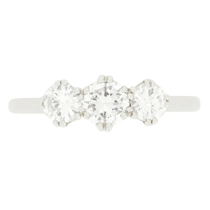 Late Deco 1.10ct Diamond Trilogy Ring, c.1940s