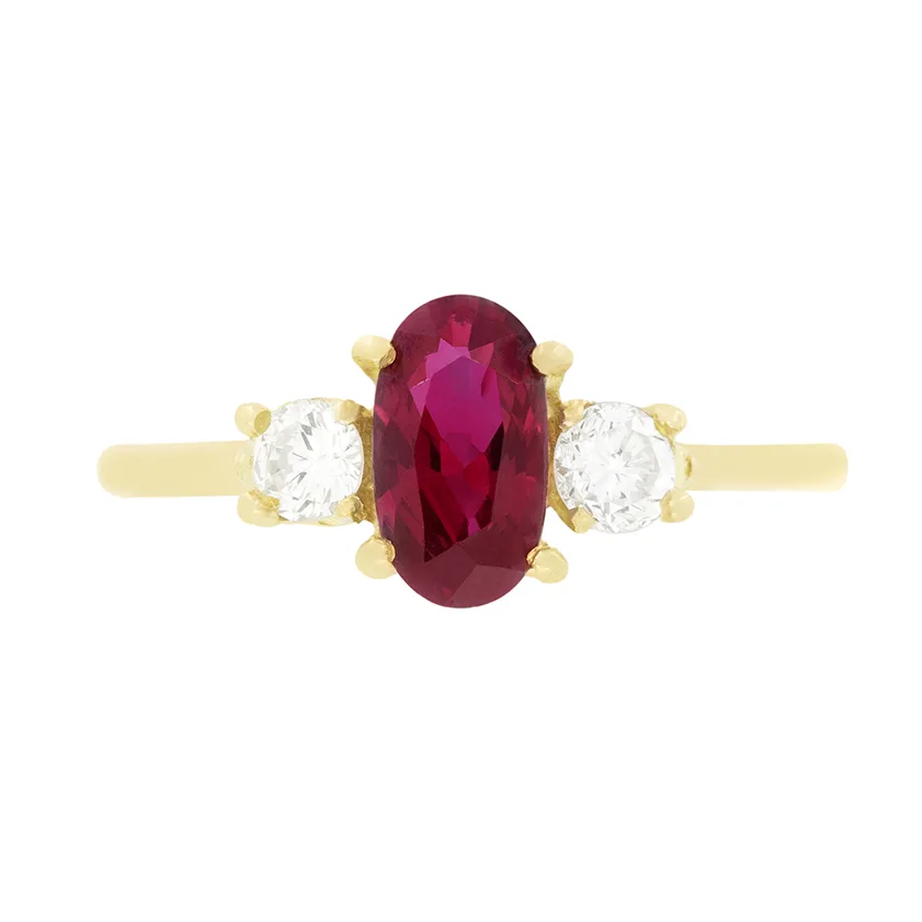 Vintage 0.85ct Ruby and Diamond Three Stone Ring, c.1970s