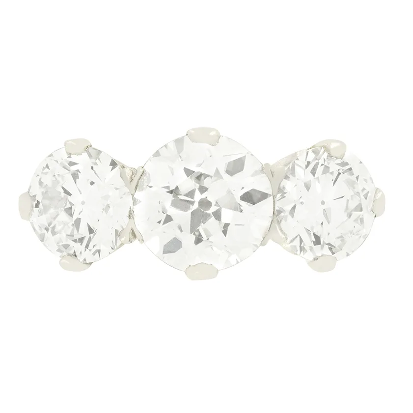 Art Deco 3.85ct Diamond Three Stone Ring, c.1920s
