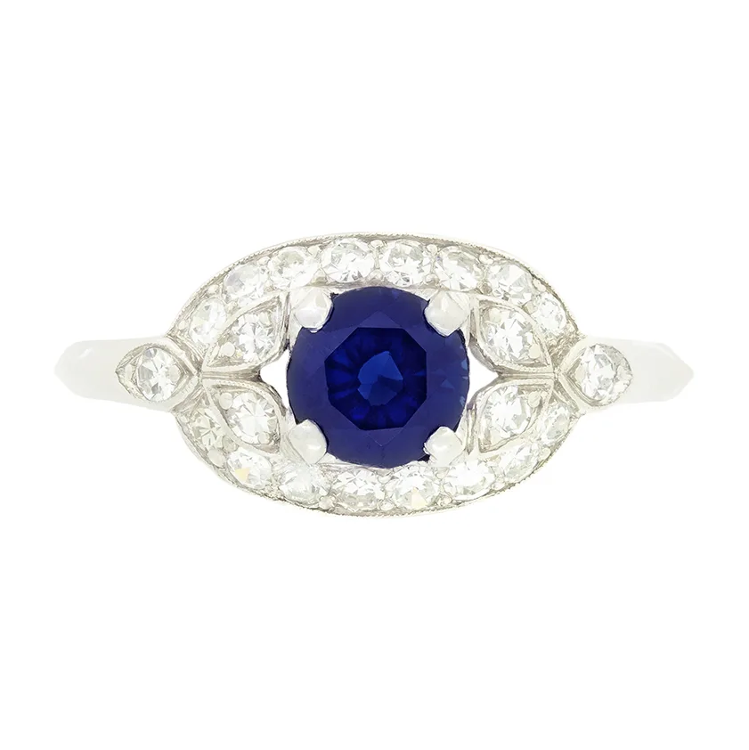 Art Deco 0.90ct Sapphire and Diamond Cluster Ring, c.1920s