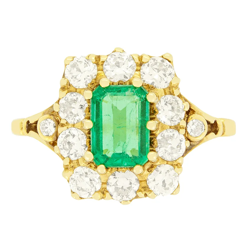 Vintage 0.85ct Emerald and Diamond Cluster Ring, c.1960s