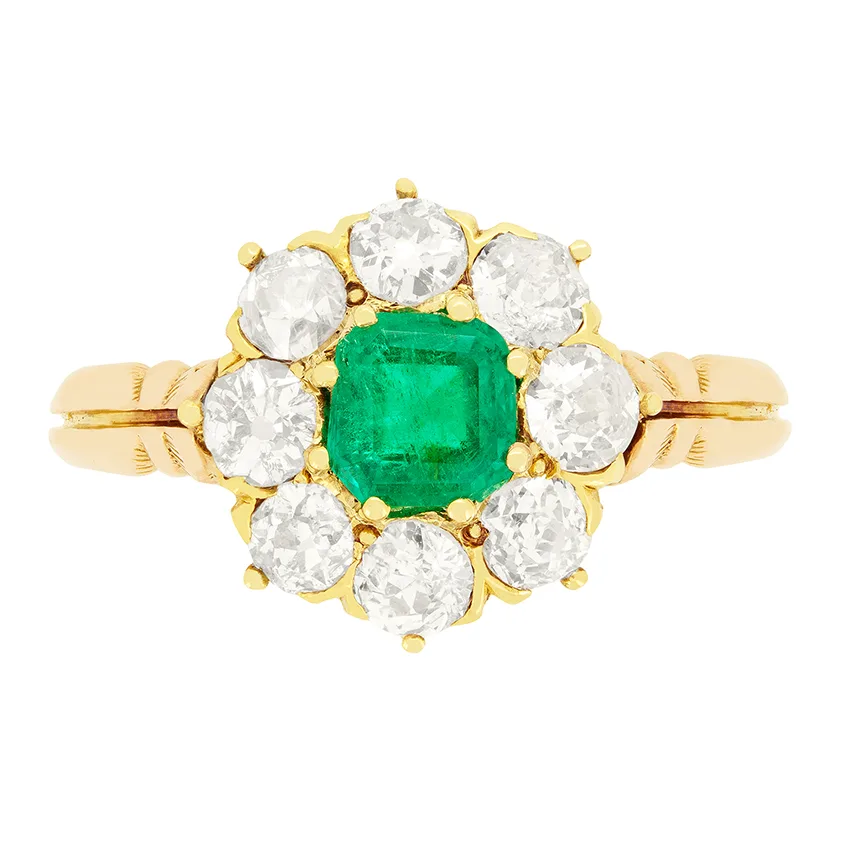 Victorian 0.50ct Emerald and Diamond Cluster Ring, c.1880s
