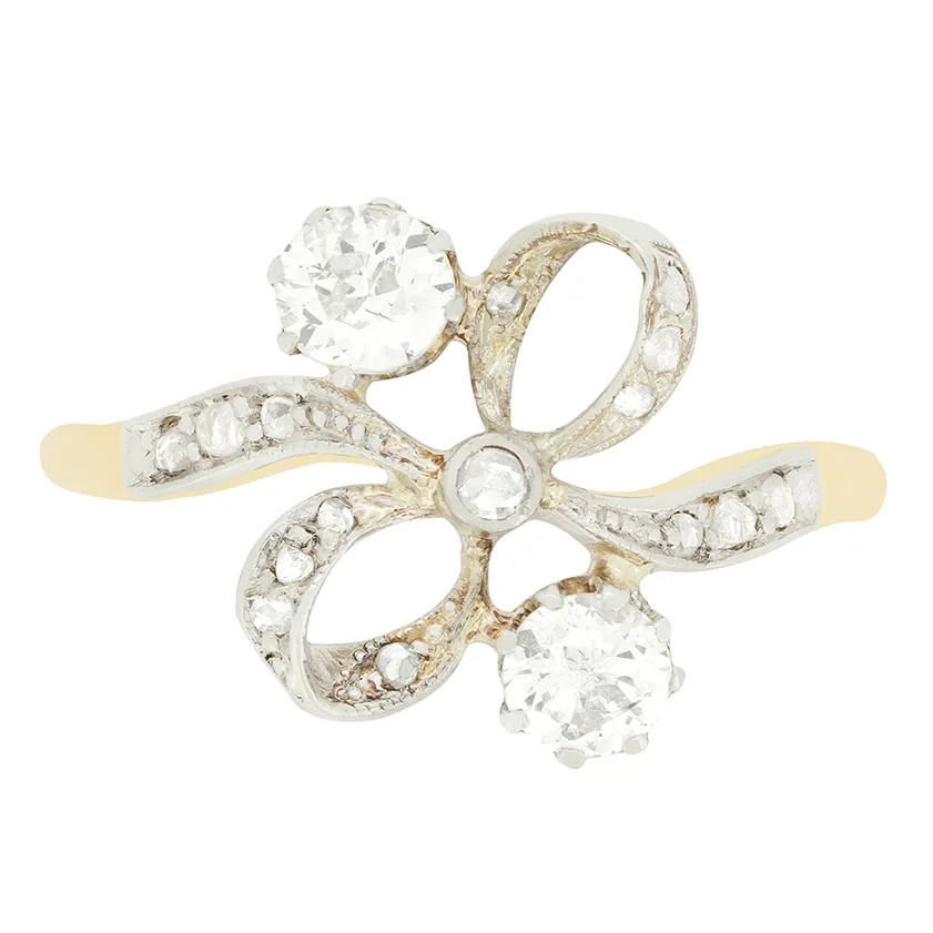 Edwardian 0.60ct Diamond Two Stone Bow Ring, c.1910s