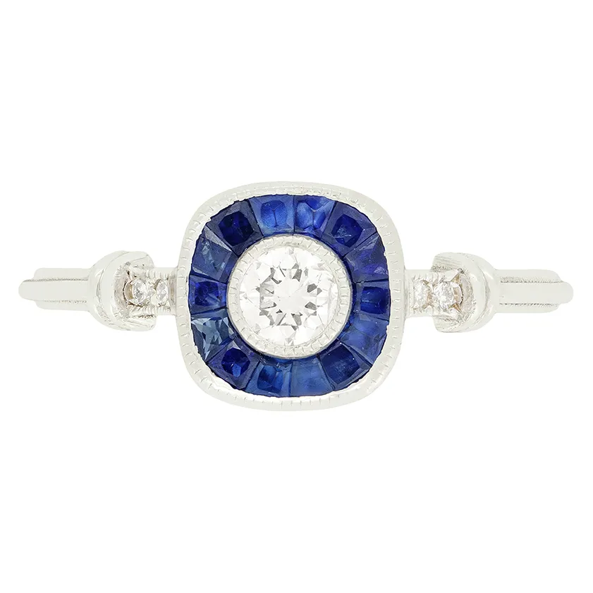 Contemporary 0.25ct Diamond and Sapphire Target Ring