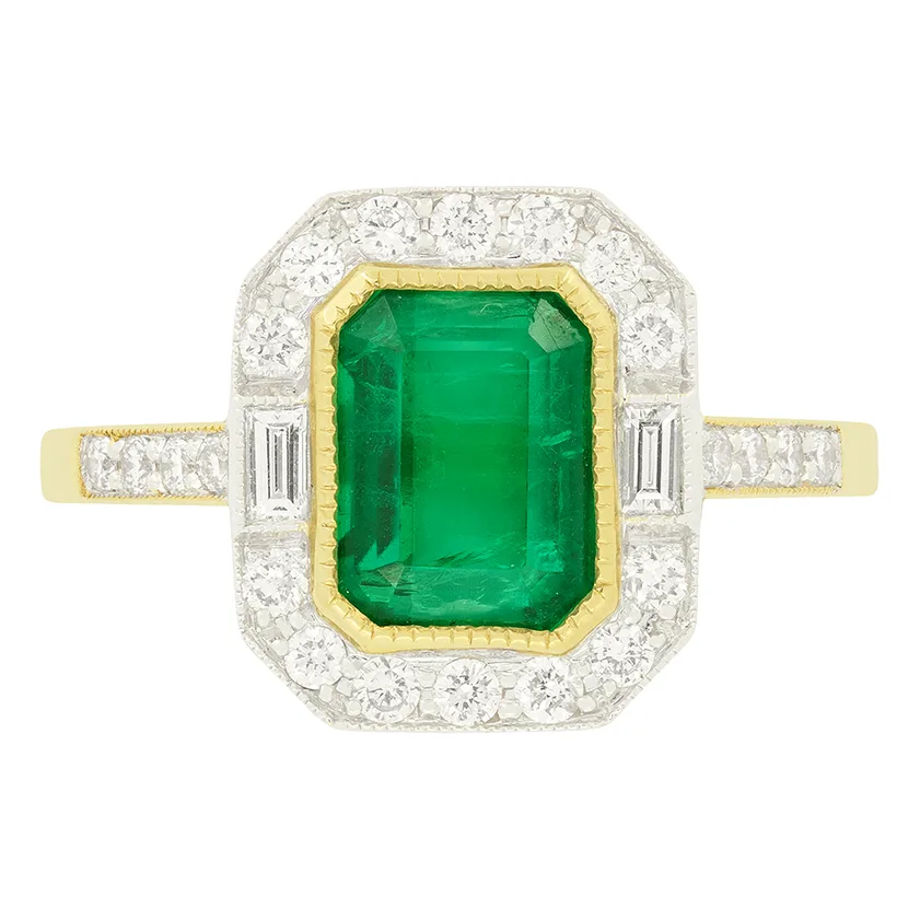 Vintage 1.85ct Emerald and Diamond Cluster Ring, c.1970s