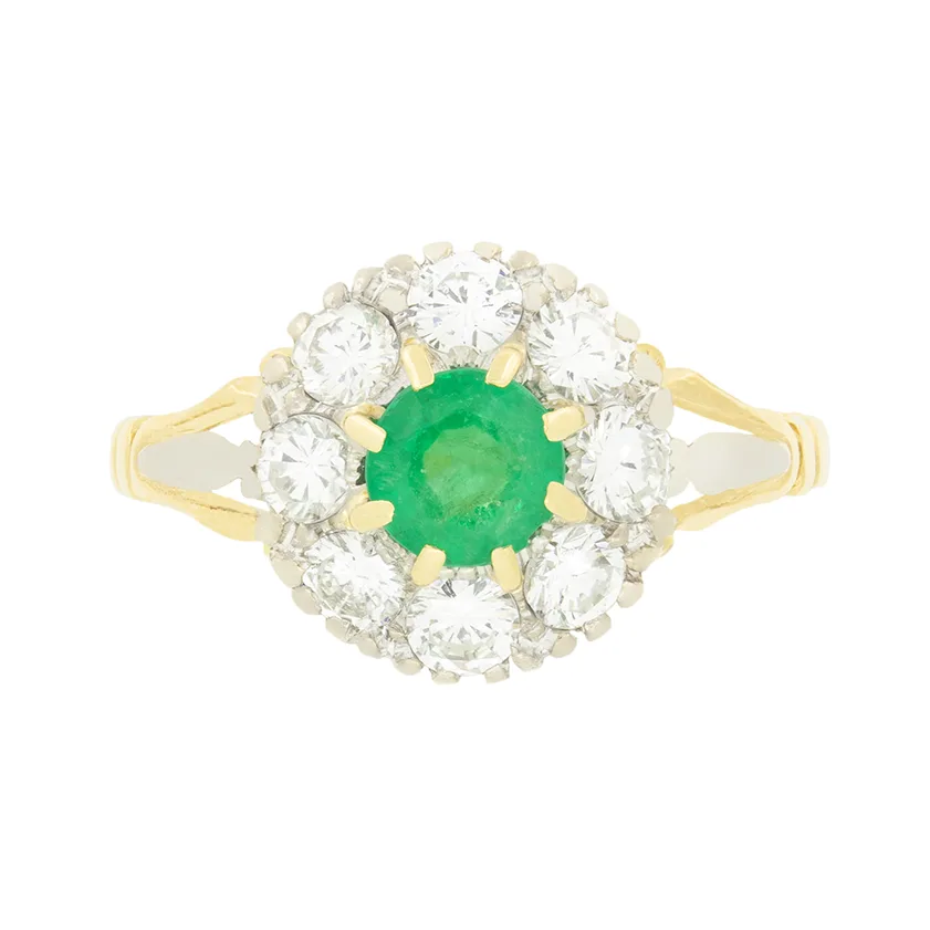 Vintage 0.50ct Emerald and Diamond Cluster Ring, c.1950s