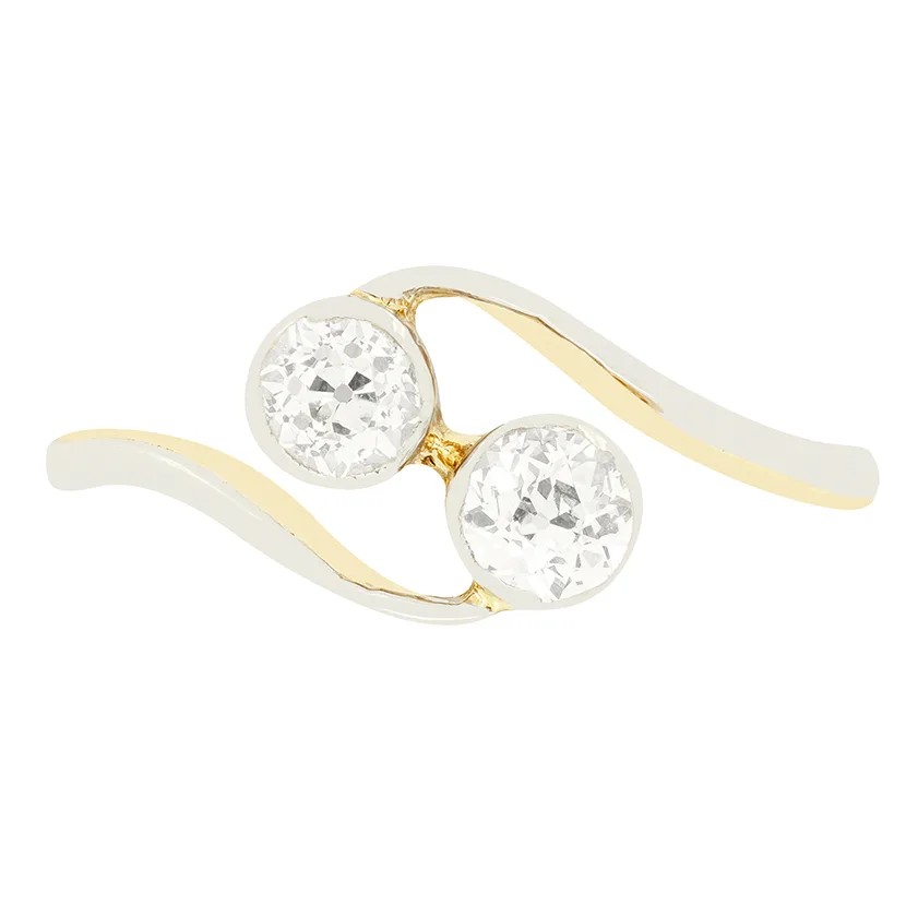 Edwardian 0.40ct Diamond Two Stone Twist Ring, c.1910s