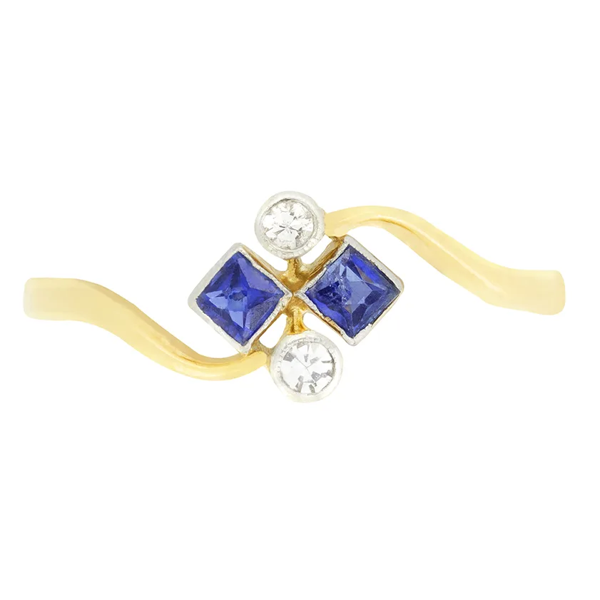 Edwardian 0.30ct Sapphire and Diamond Twist Ring, c.1910s