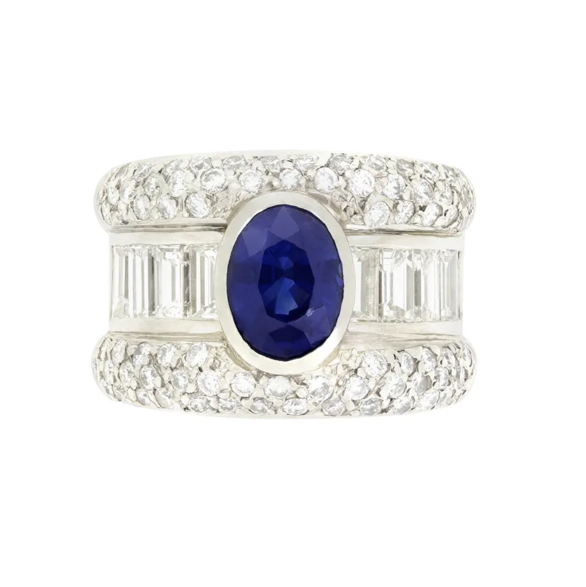 Vintage 2.00ct Sapphire and Diamond Bombe Ring, c.1960s