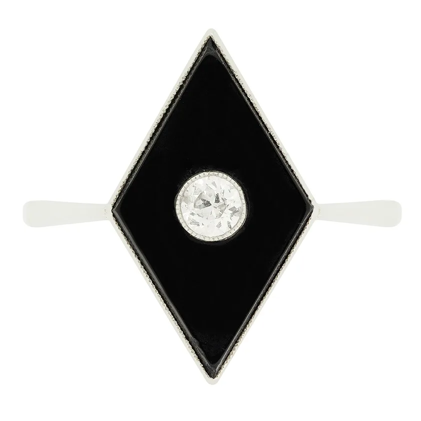 Art Deco 0.20ct Diamond and Onyx Ring, c.1920s
