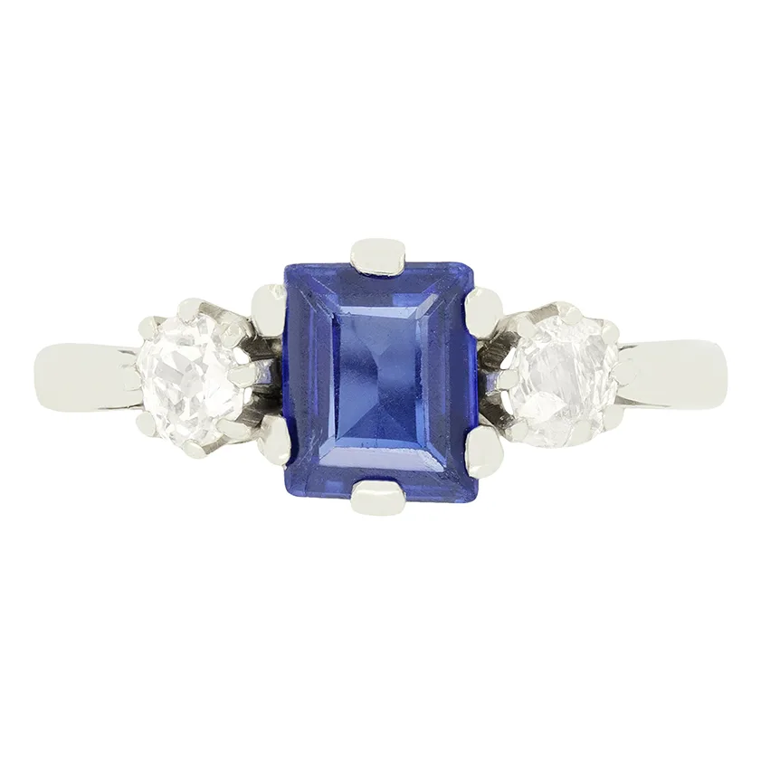 Art Deco 1.00ct Sapphire and Diamond Trilogy Ring, c.1920s