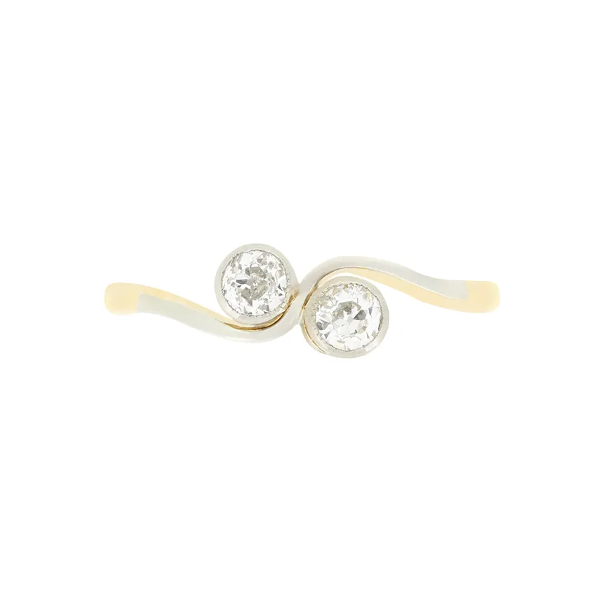Edwardian 0.40ct Diamond Two Stone Twist Ring, c.1910s