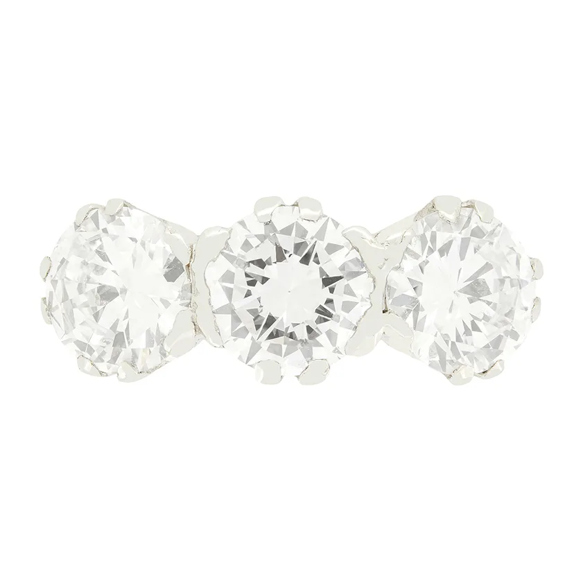 Late Deco 3.00ct Diamond Three Stone Ring, c.1940s
