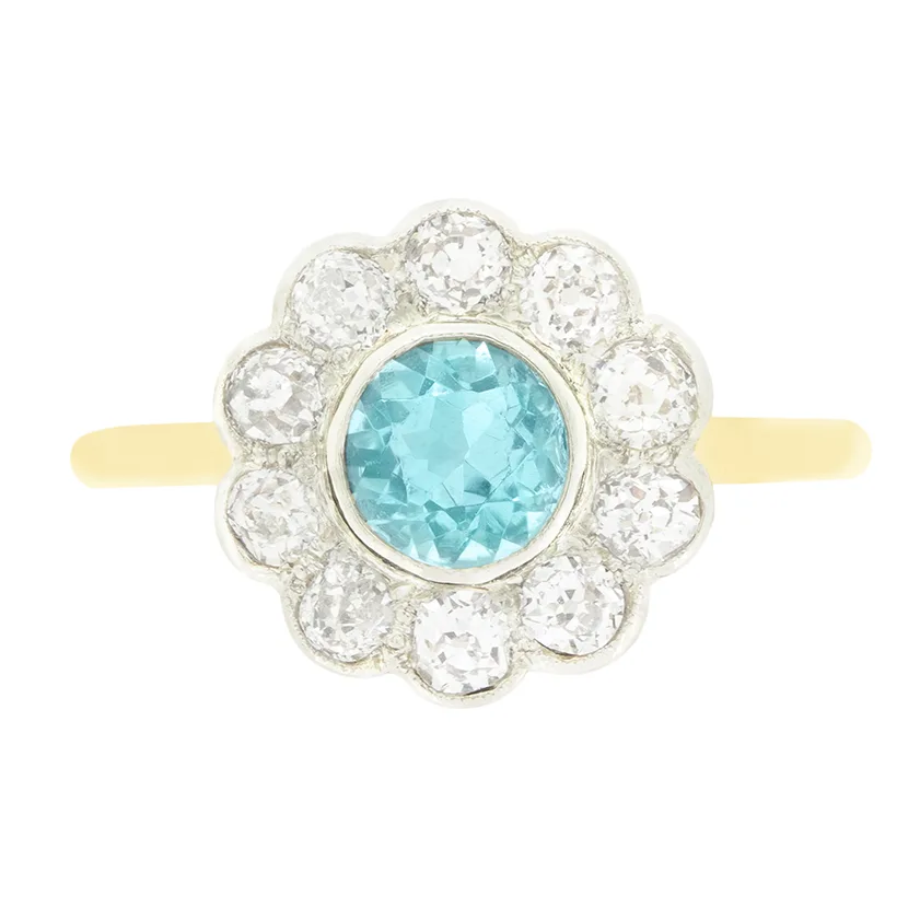 Edwardian 0.70ct Aquamarine and Diamond Cluster Ring, c.1910s