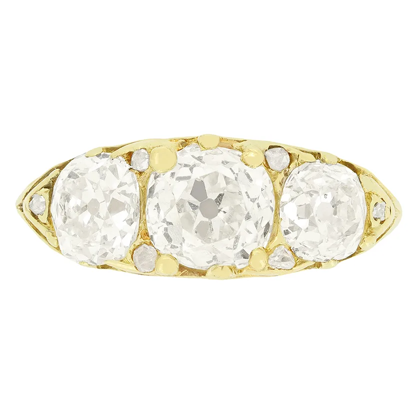 Victorian 2.60ct Diamond Three Stone Ring, c.1880s