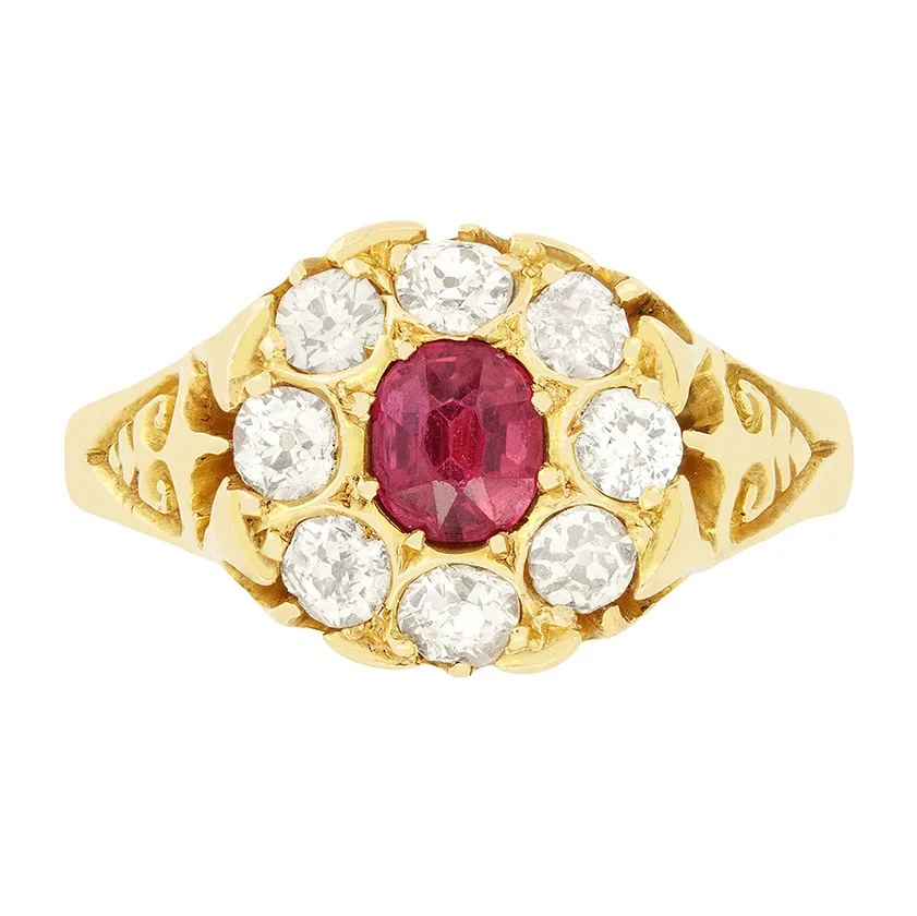 Victorian 0.50ct Ruby and Diamond Cluster Ring, hallmarked 1900