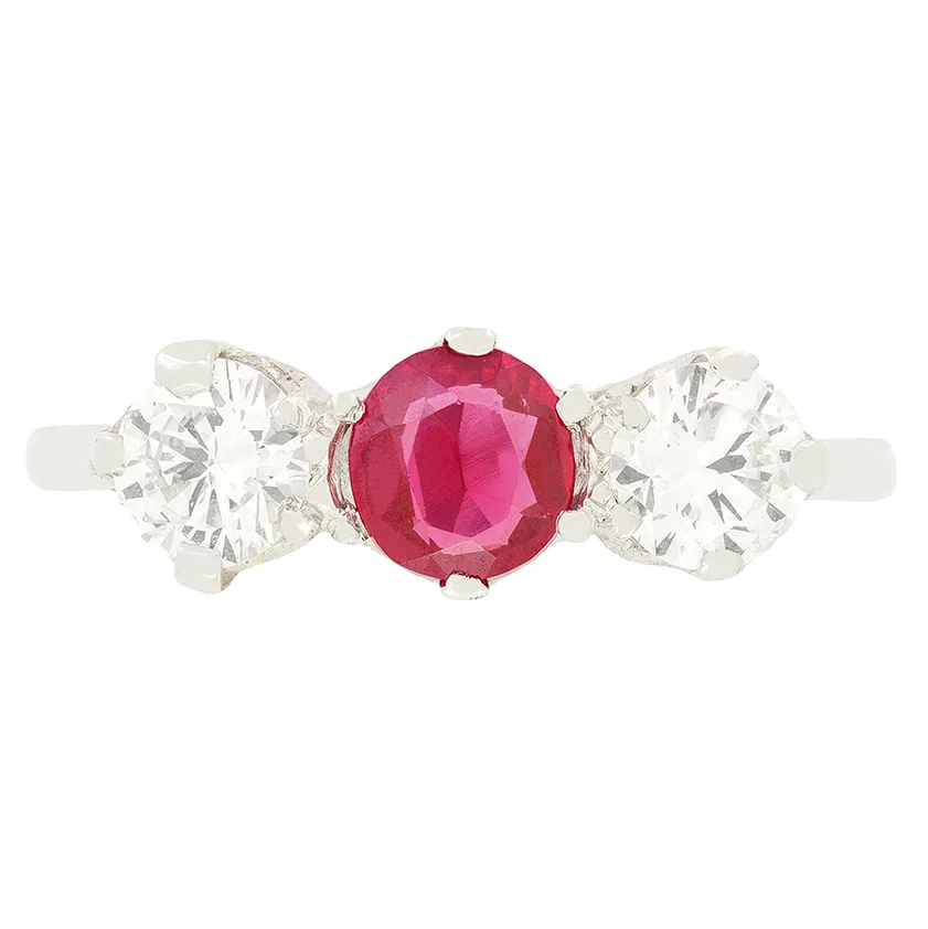 Art Deco 0.50ct Ruby and Diamond Trilogy Ring, c.1920s