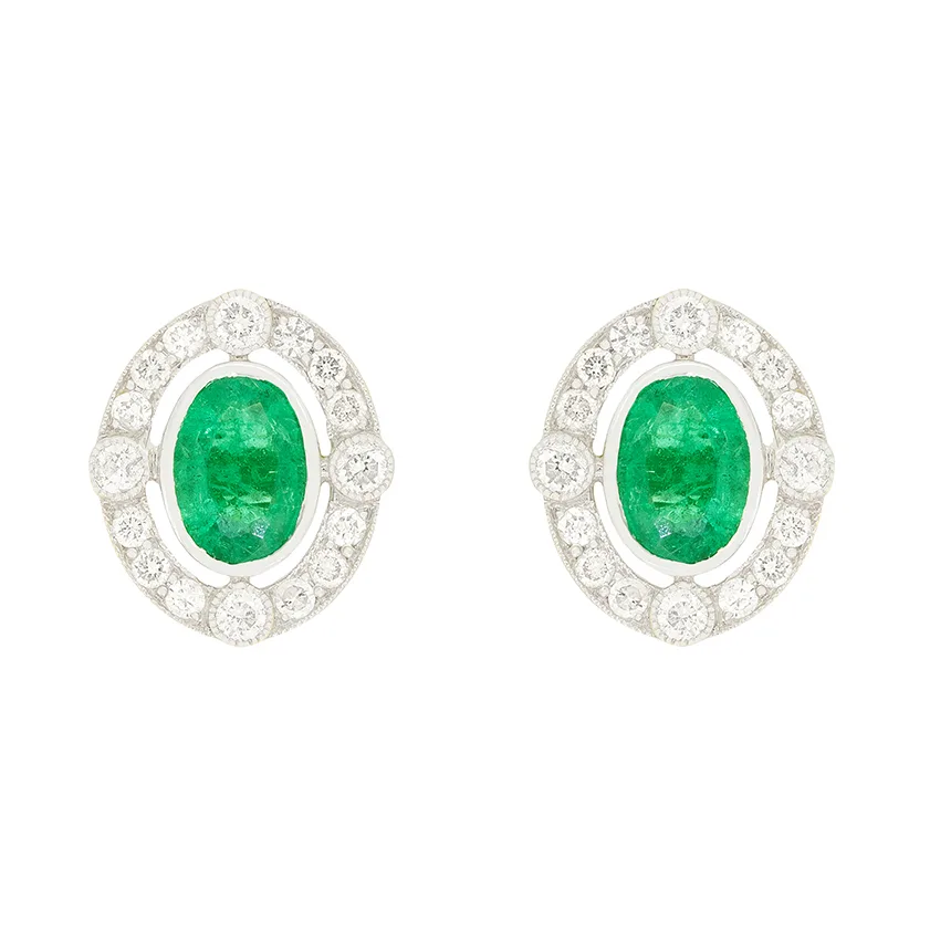 Vintage 1.20ct Emerald and Diamond Earrings, c.1970s
