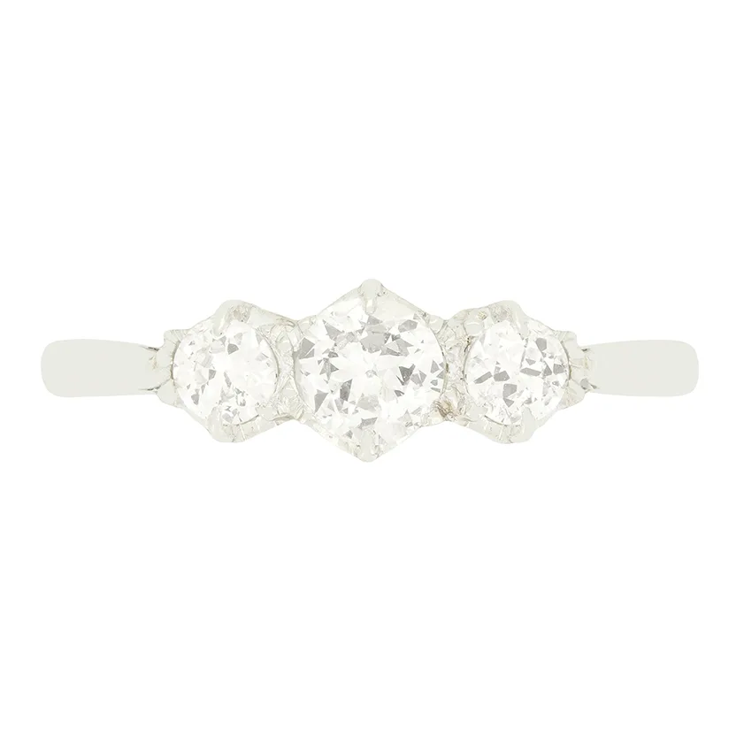 Art Deco 0.80ct Diamond Trilogy Ring, c.1920s