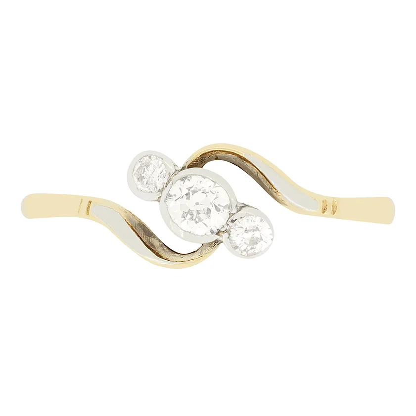 Edwardian 0.30ct Diamond Three Stone Twist Ring, c.1910s