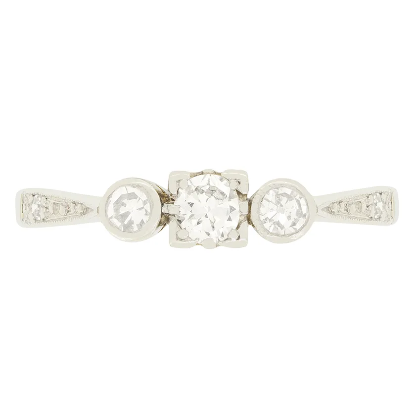 Art Deco 0.40ct Diamond Three Stone Ring, c.1920s
