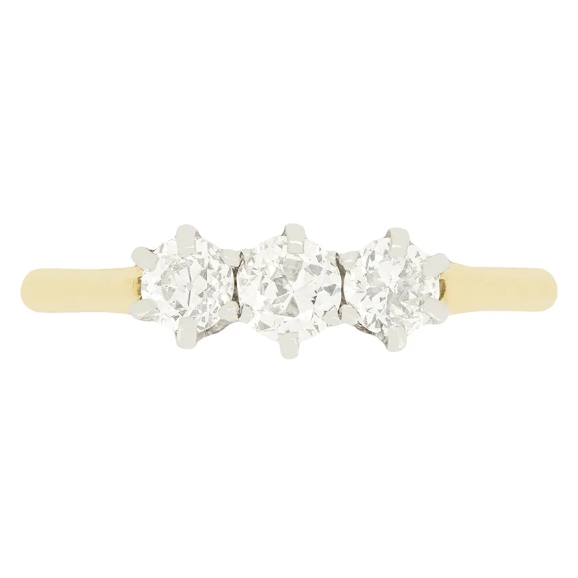 Edwardian 0.65ct Diamond Three Stone Ring, c.1910s