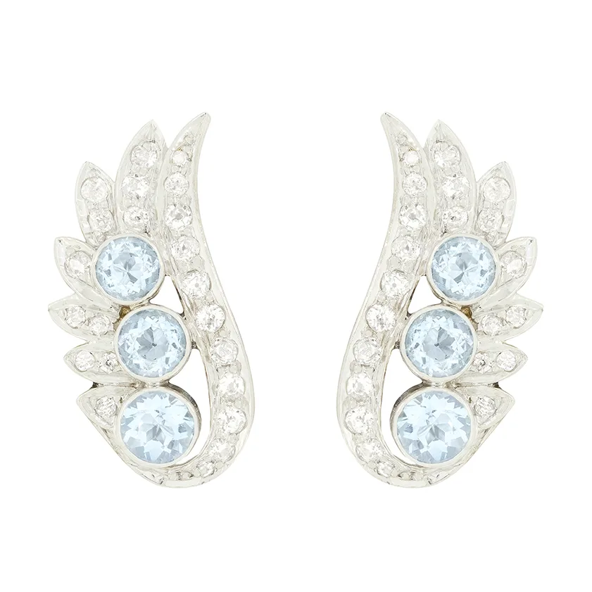 Art Deco 1.50ct Aquamarine and Diamond Earrings, c.1920s