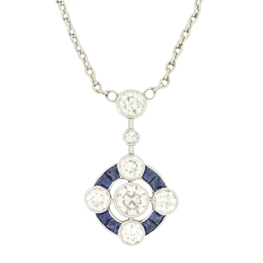 Art Deco 1.50ct Diamond and Sapphire Pendant, c.1920s