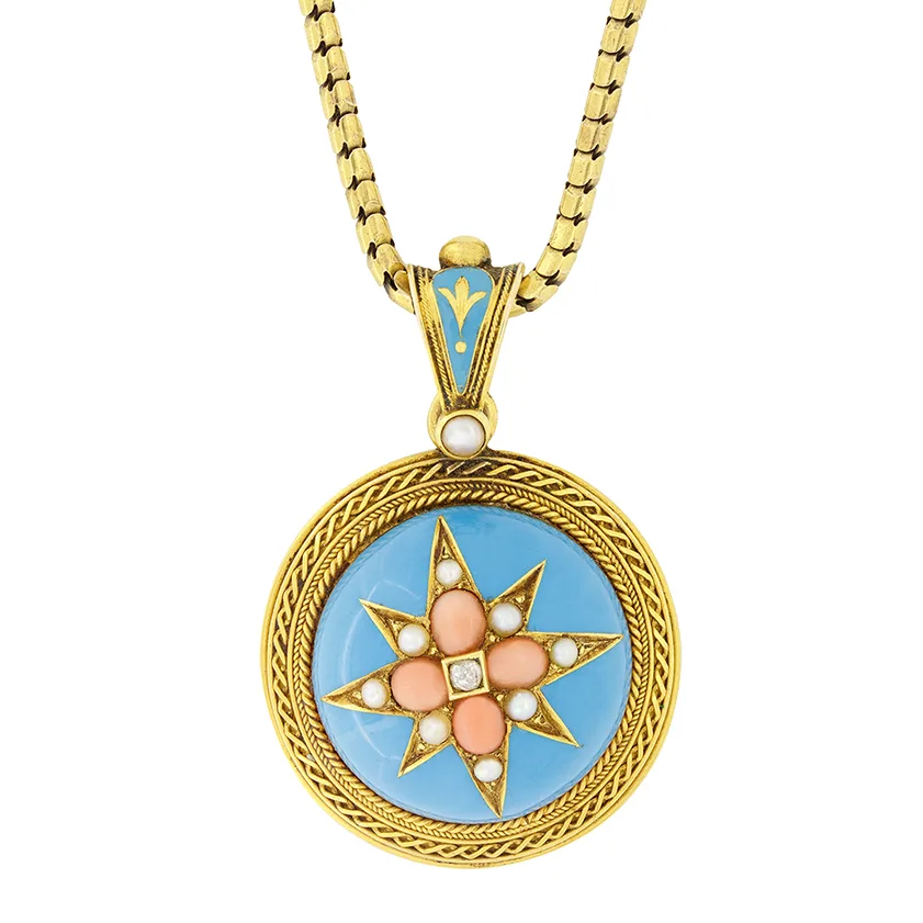 Victorian Diamond, Pearl and Coral Pendant, c.1880s