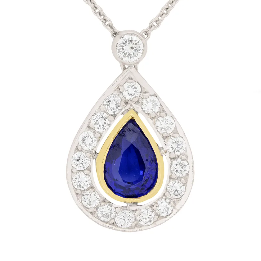 Contemporary Pear-Shaped Sapphire and Diamond Pendant