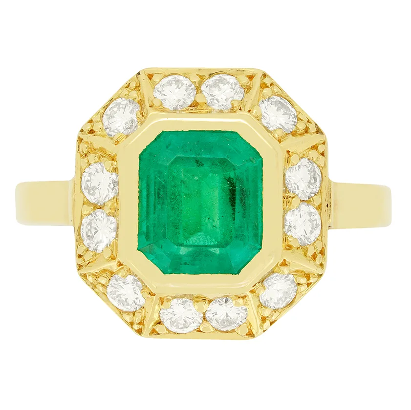 Vintage 2.00ct Emerald and Diamond Cluster Ring, c.1960s