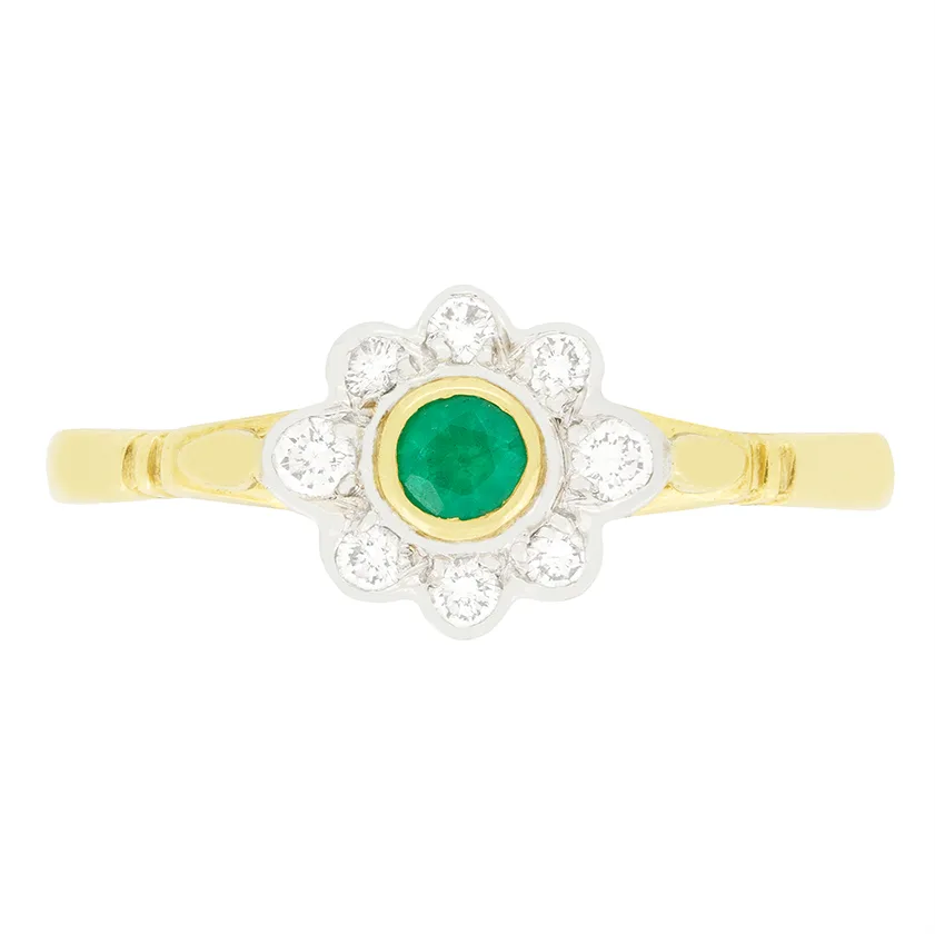 Vintage 0.15ct Emerald and Diamond Cluster Ring, hallmarked 1998