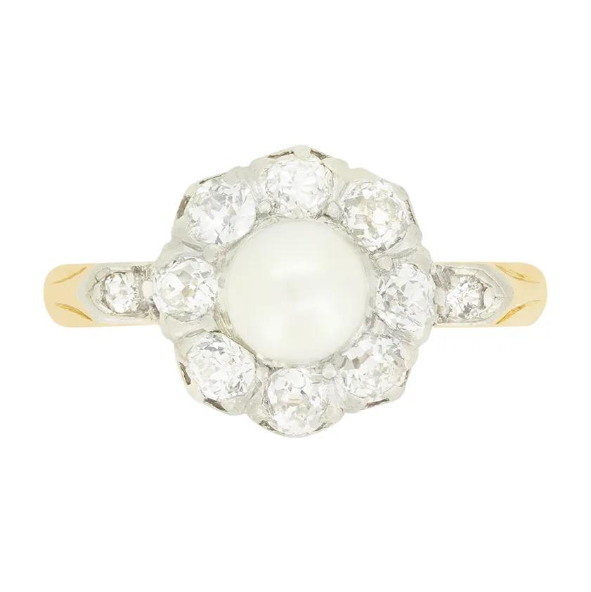 Edwardian Pearl and Diamond Cluster Ring, c.1910s