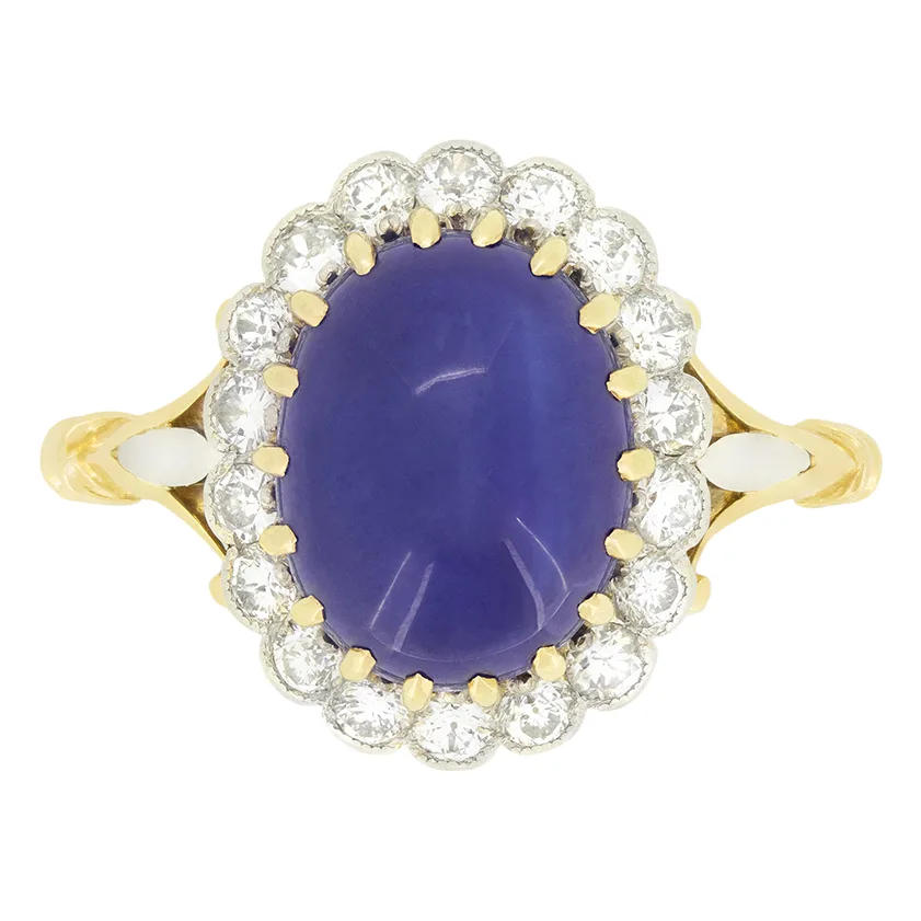 Vintage 7.50ct Sapphire and Diamond Cluster Ring, c.1950s