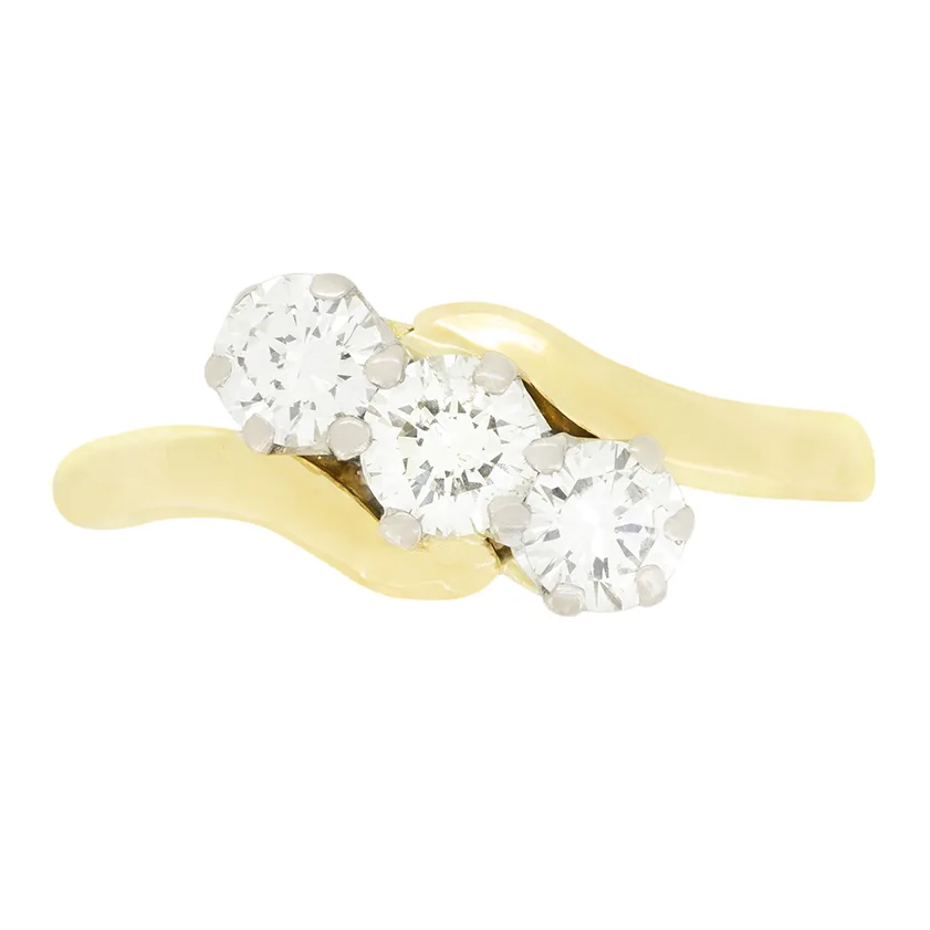 Vintage 0.90ct Diamond Three Stone Twist Ring, c.1980s