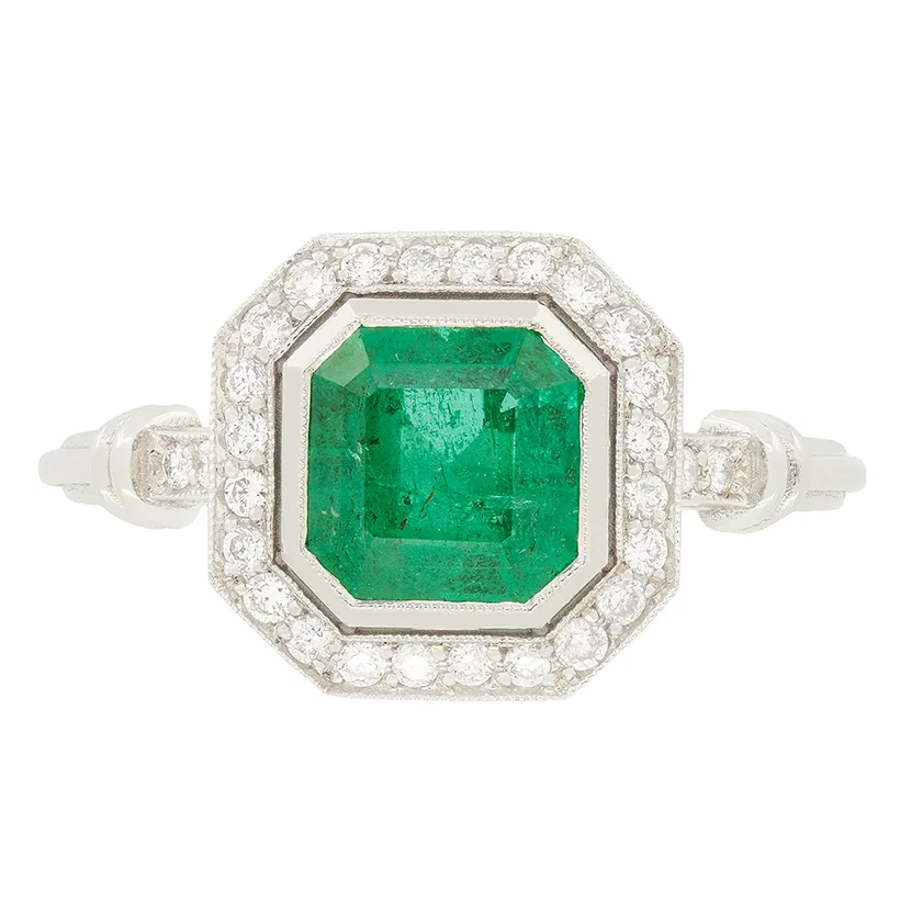 Vintage 1.50ct Emerald and Diamond Cluster Ring, c.1980s